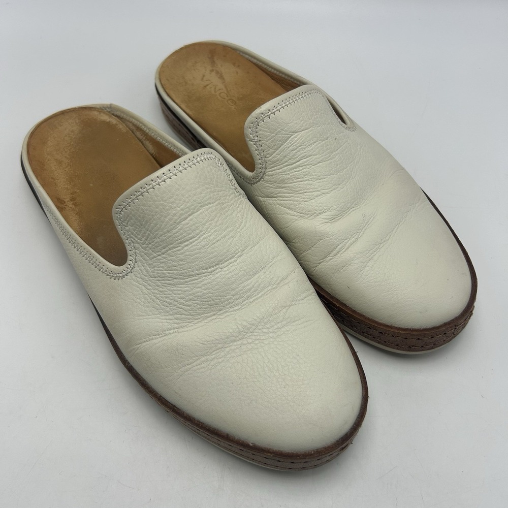 Vince Mule Shoes Women 7 M 8 Canella Ivory Leather Slip On Casual Old Money Read
